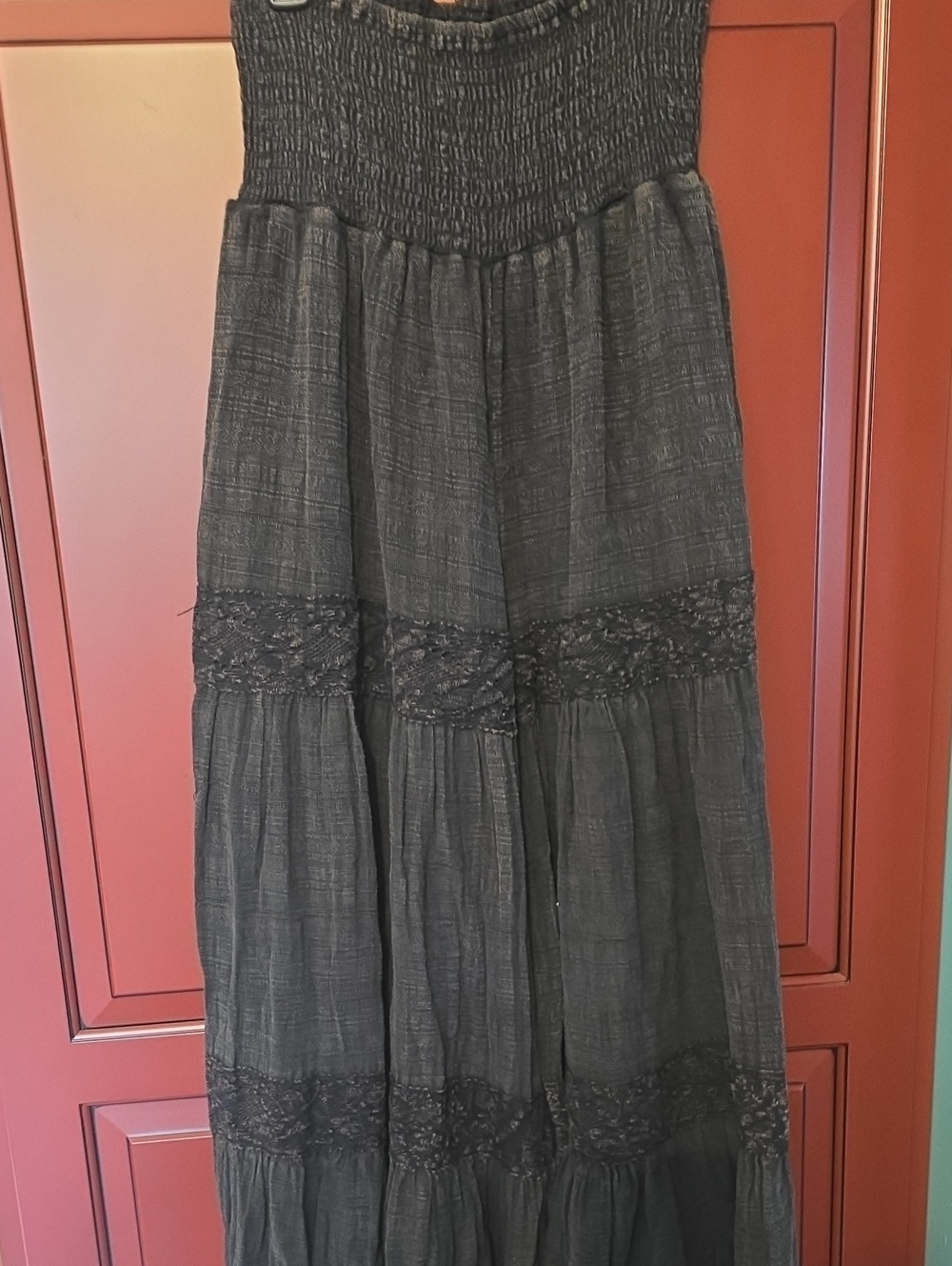 Oli & Hali Smocked Waist Black Pants With Lace Panels